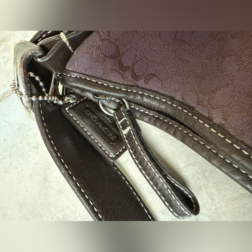 Y2K Vintage Coach Soho Hobo Shoulder Bag Purple Jacquard Brown Leather EUC - Picture 6 of 11